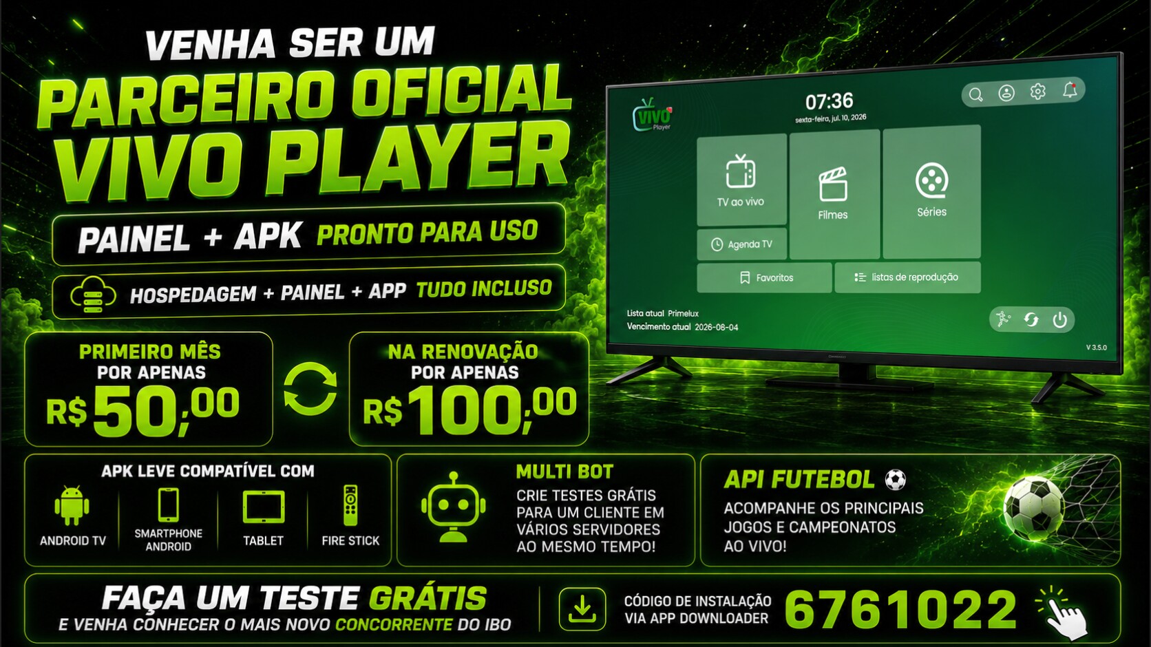 🚀 SEJA UM PARCEIRO OFICIAL VIVO PLAYER! 🚀